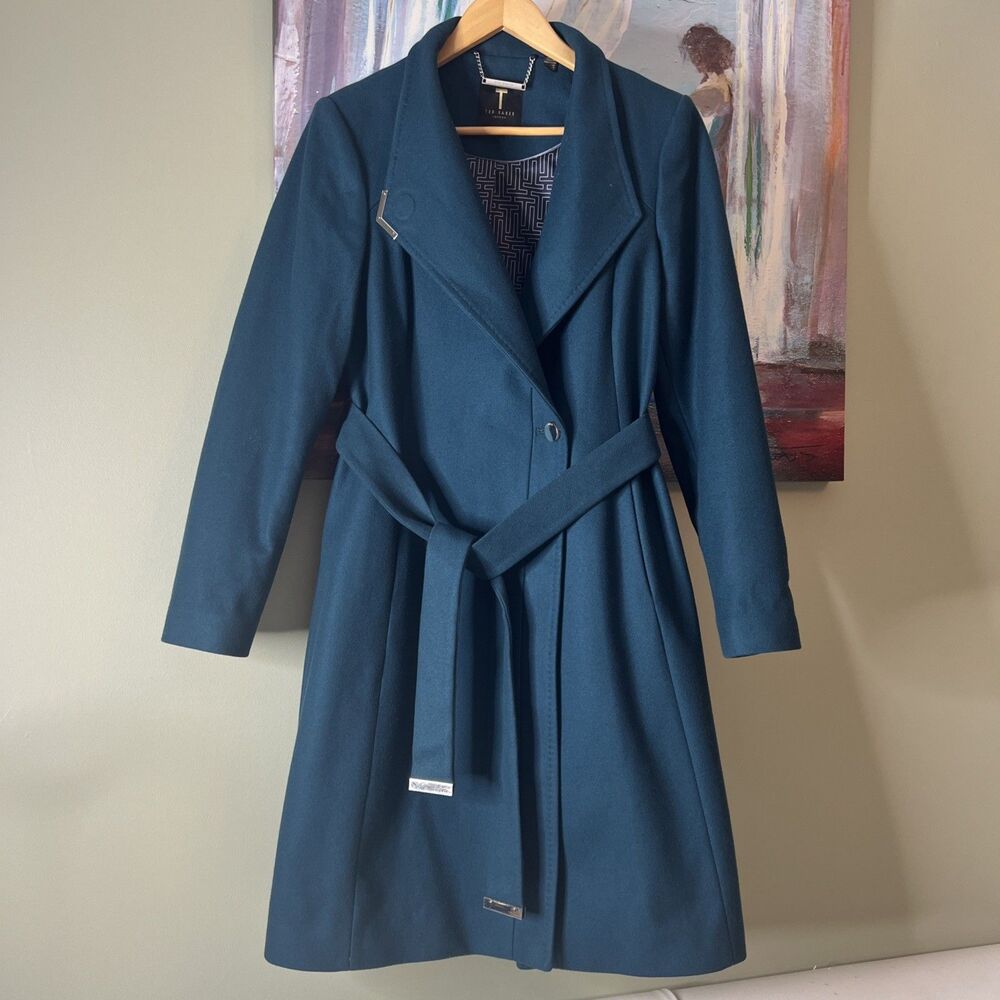 Ted Baker Women’s Teal Wool Cashmere Long Coat Size 3